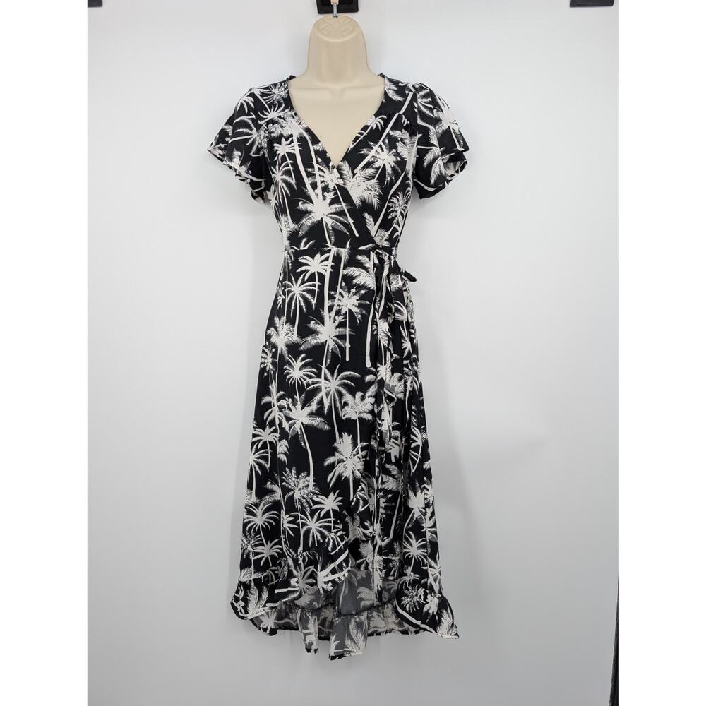 Blue Rain Francescas Palm Tree All Over Print Midi Wrap Dress Women's S High/Low